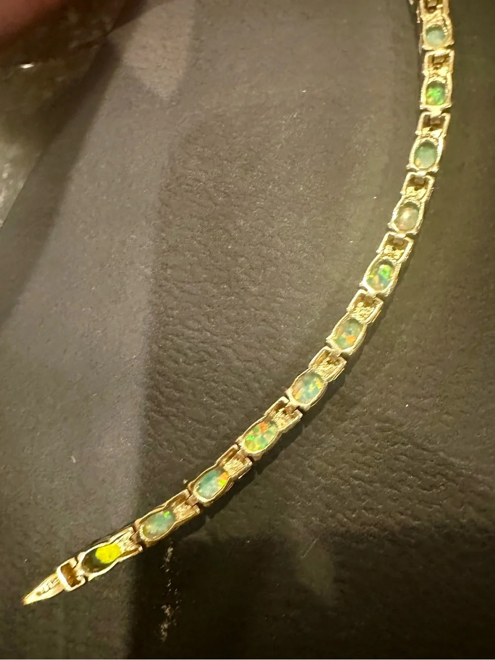 10K Solid Gold Diamond Tennis Bracelet w Natural Opal Solid 10K gold bracelet